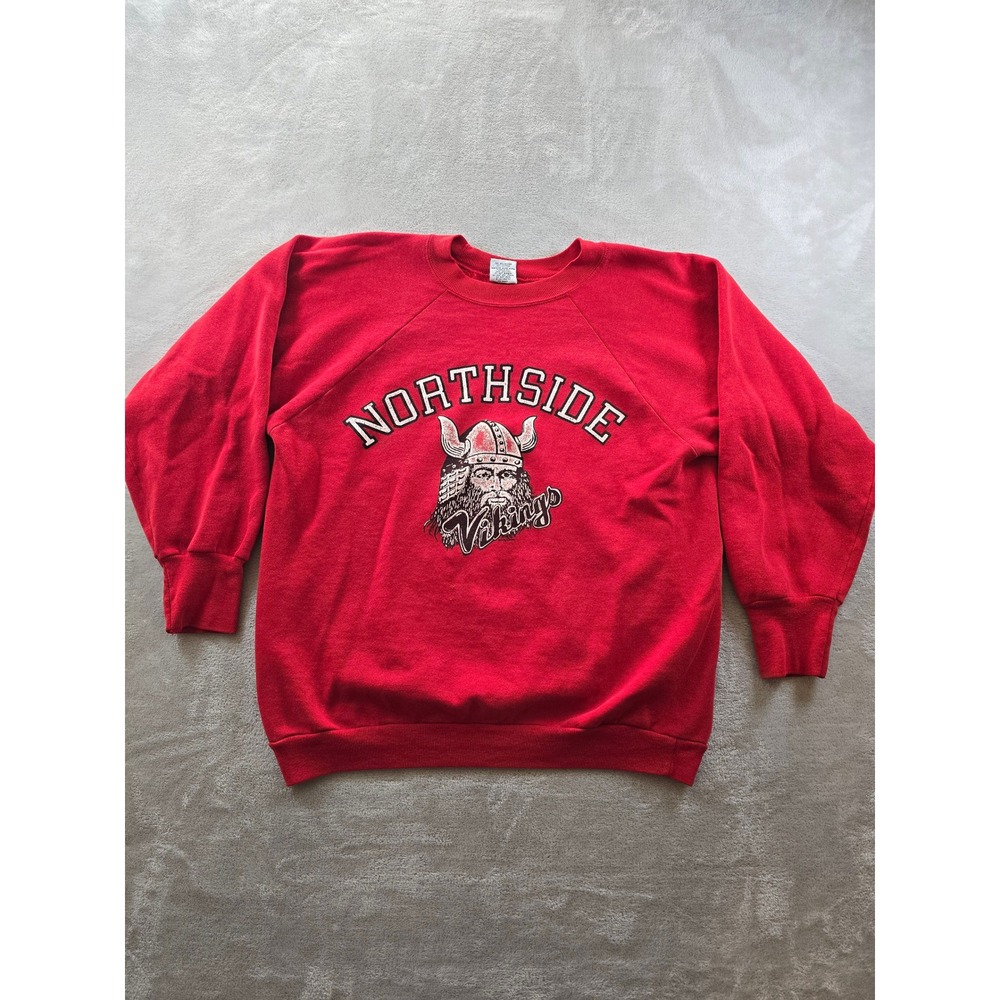 Vintage Signal Northside‎ Vikings Sweatshirt Large Red Raglan USA Made 90s *Read